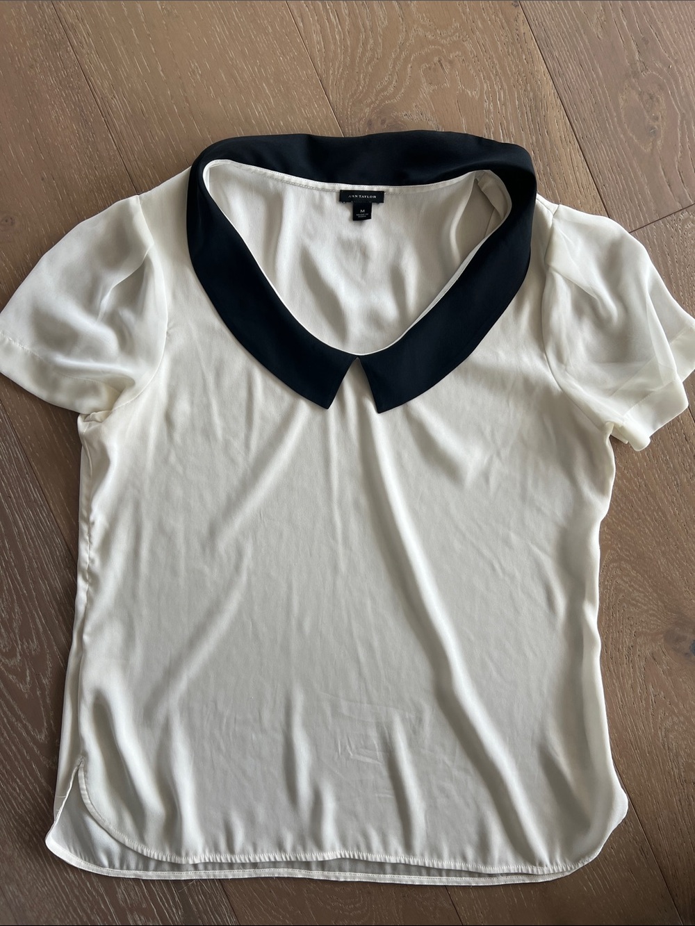 Ann Taylor Cream Blouse with Black Peter Pan Collar